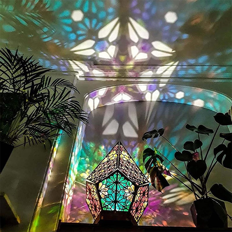 BohoGlow | LED Stehlampe mit Sternenhimmel-Projektion | Romantische Holzlampe für Wohnzimmer & Schlafzimmer