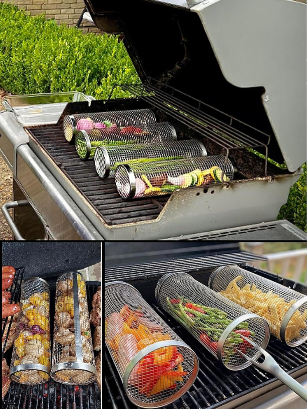 GrillSpinz BBQ drumset van 2 | Draaibare grillmand van roestvrij staal voor groenten, vlees en zeevruchten
