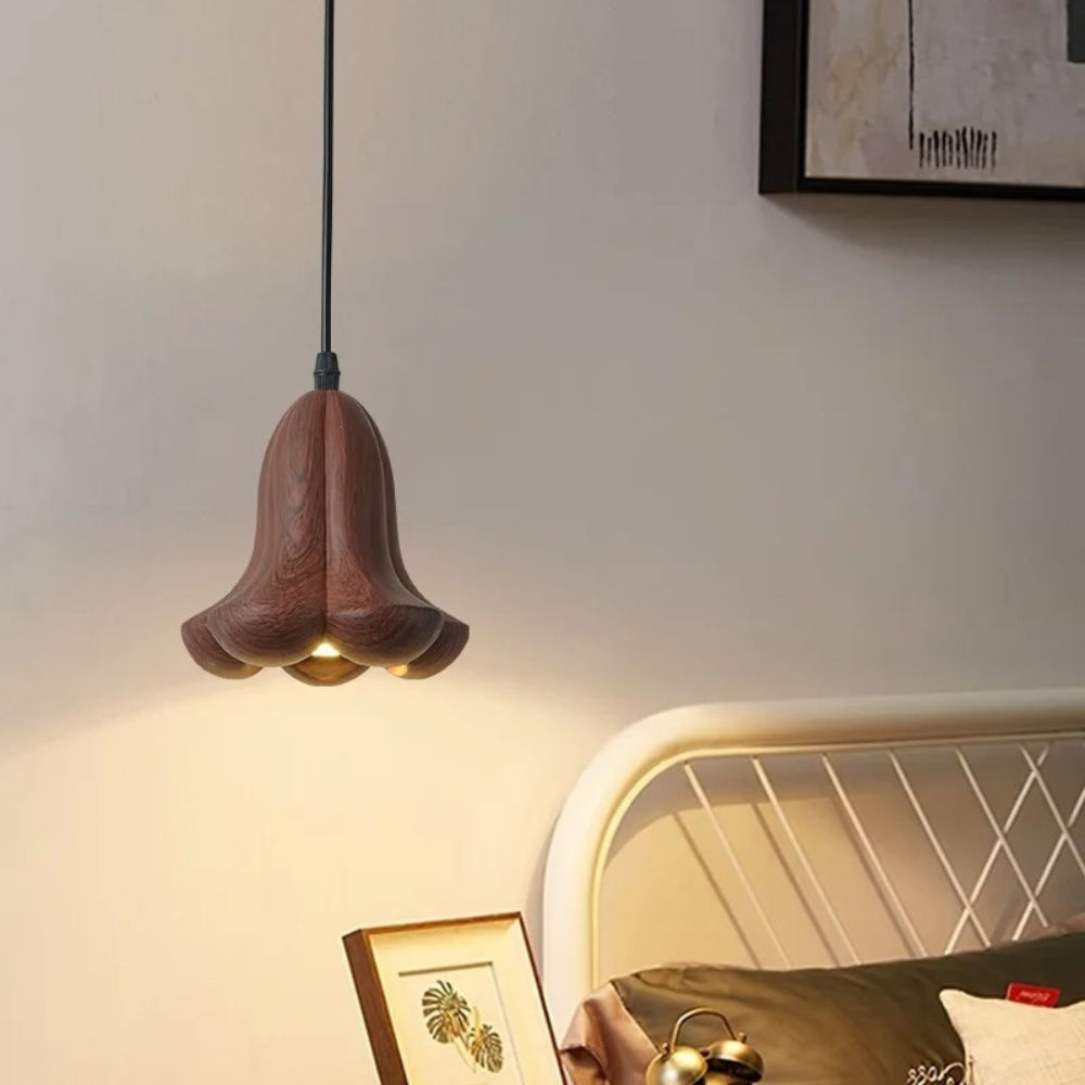 NordLume Lampe | Moderne Pendelleuchte aus Walnussholz in Braun, skandinavischer Stil