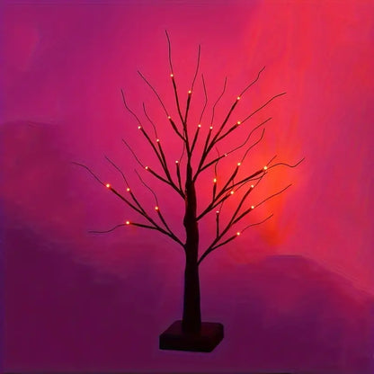Halloween LED Baum 60cm – Schwarzer Deko-Baum mit Lila & Orange Lichtern