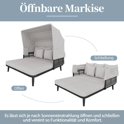 Velvyn Shade | 2-Sitzer Gartensofa mit ausziehbarem Sonnendach aus Stahl
