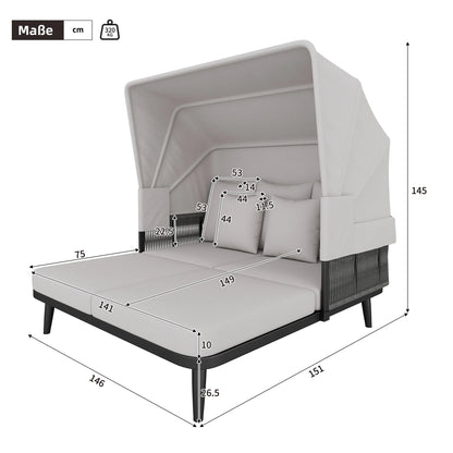 Velvyn Shade | 2-Sitzer Gartensofa mit ausziehbarem Sonnendach aus Stahl