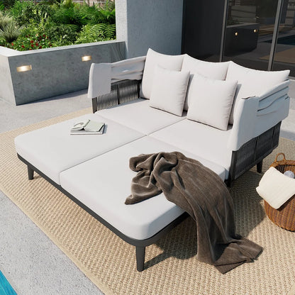 Velvyn Shade | 2-Sitzer Gartensofa mit ausziehbarem Sonnendach aus Stahl