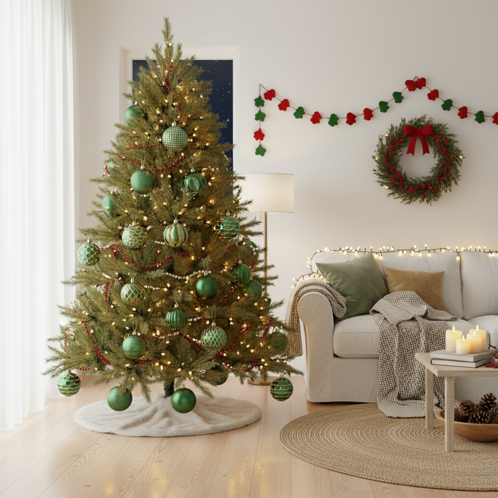 Luxuriöse Weihnachtskugeln Set | 24-teilige Christbaumkugeln | Edle Weihnachtsdeko in Grün, Silber, Rot, Rosa & Champagner