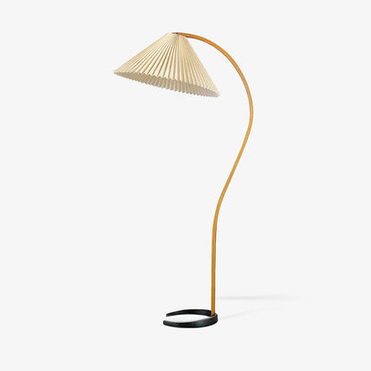 Mollera Arc | Stehleuchte aus Holz mit Leinenlampenschirm im Caprani-Stil