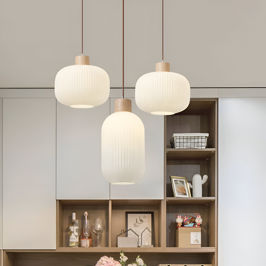 AkariLuxe Pendelleuchte – Elegante Hängelampe aus weißem, geripptem Glas im japanischen Stil