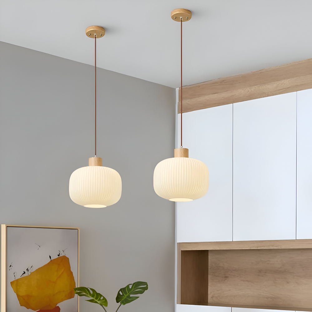 AkariLuxe Pendelleuchte – Elegante Hängelampe aus weißem, geripptem Glas im japanischen Stil