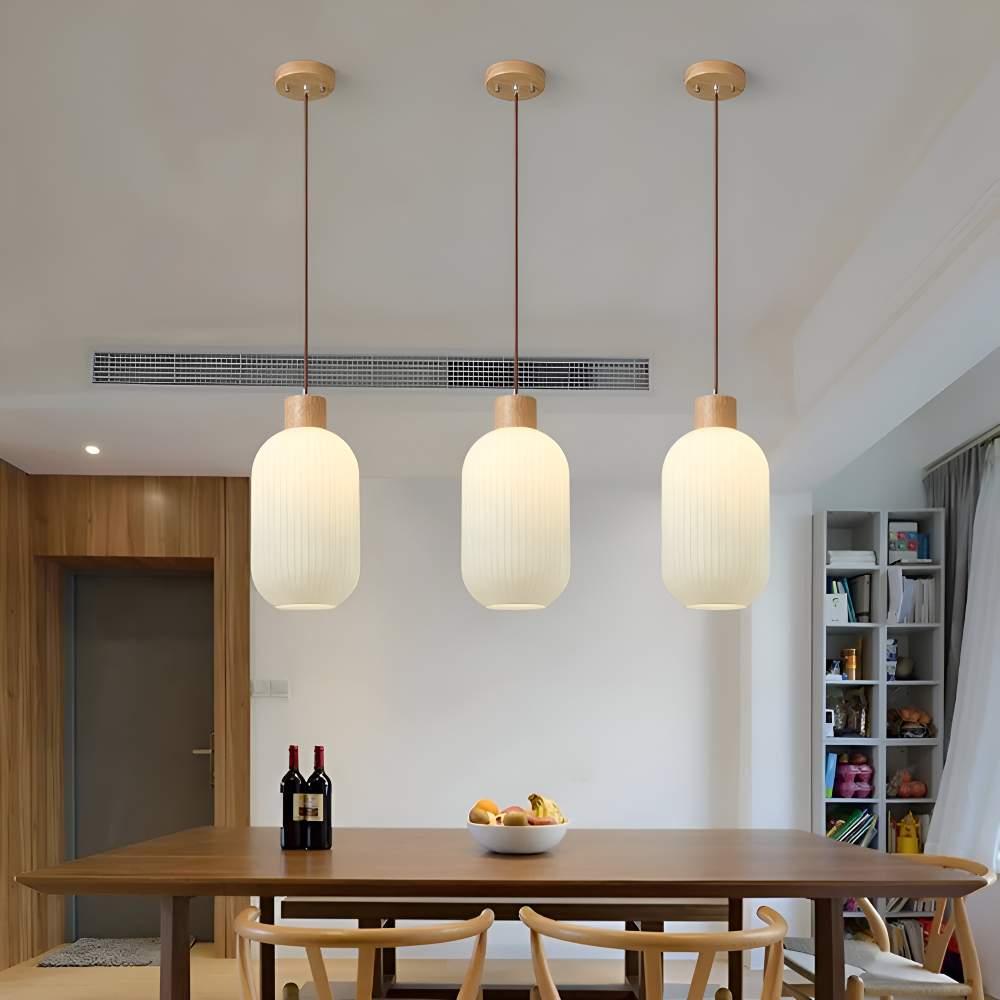 AkariLuxe Pendelleuchte – Elegante Hängelampe aus weißem, geripptem Glas im japanischen Stil