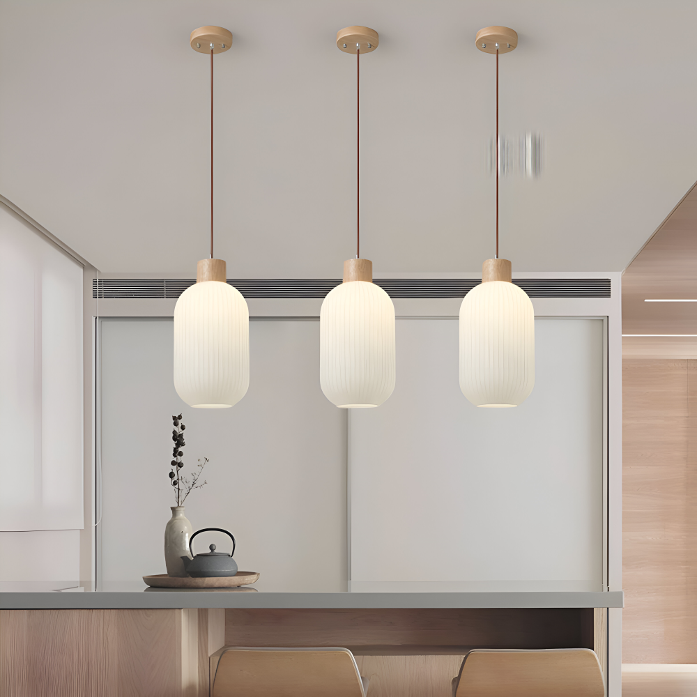 AkariLuxe Pendelleuchte – Elegante Hängelampe aus weißem, geripptem Glas im japanischen Stil