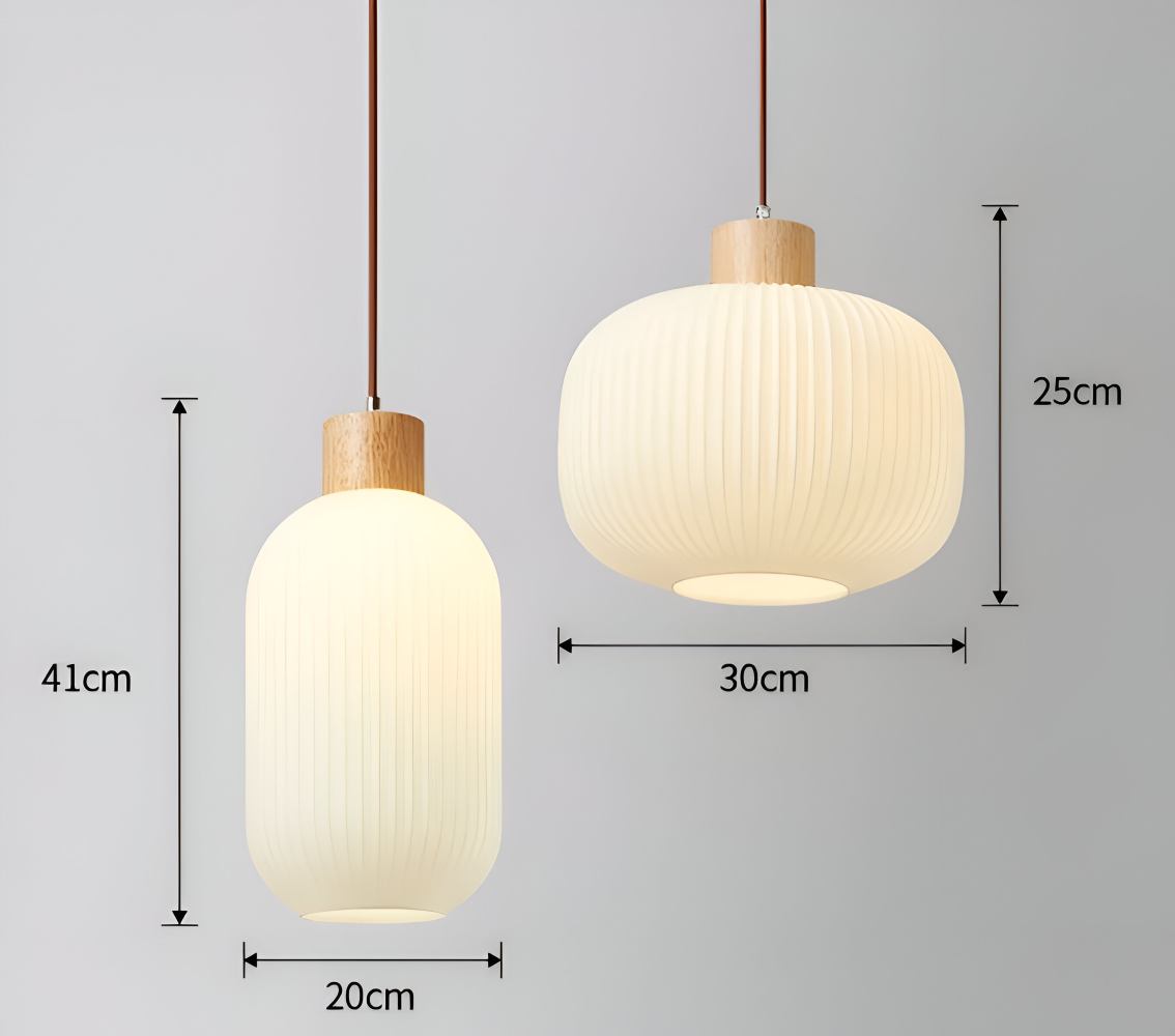 AkariLuxe Pendelleuchte – Elegante Hängelampe aus weißem, geripptem Glas im japanischen Stil
