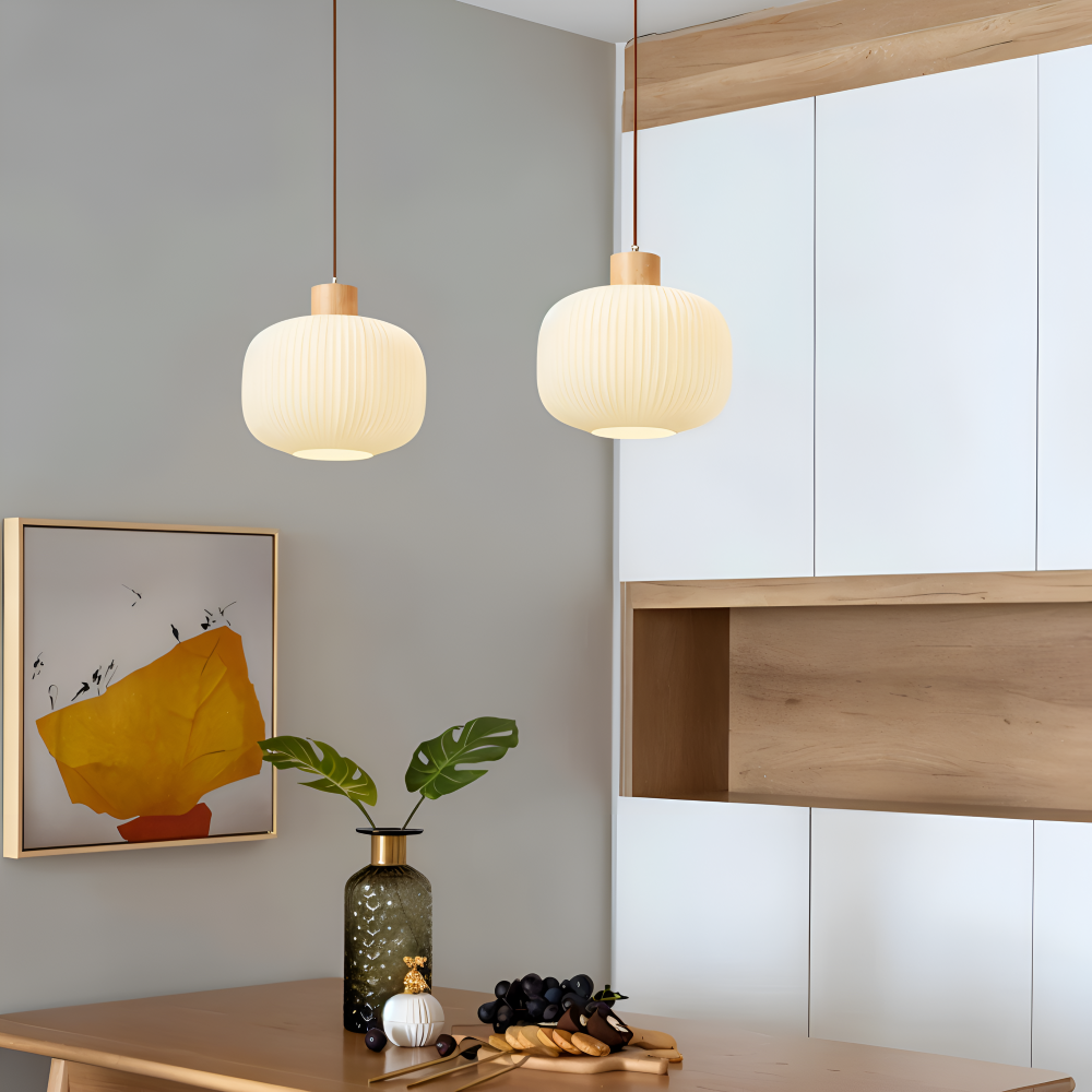 AkariLuxe Pendelleuchte – Elegante Hängelampe aus weißem, geripptem Glas im japanischen Stil