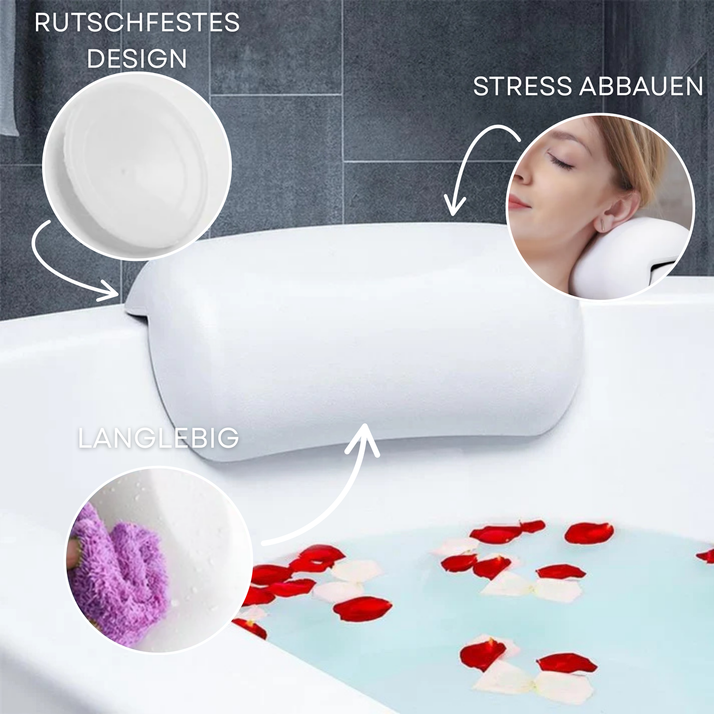 Nuvoria Spa | Ergonomisches, rutschfestes Badekissen für entspannte Vollbäder