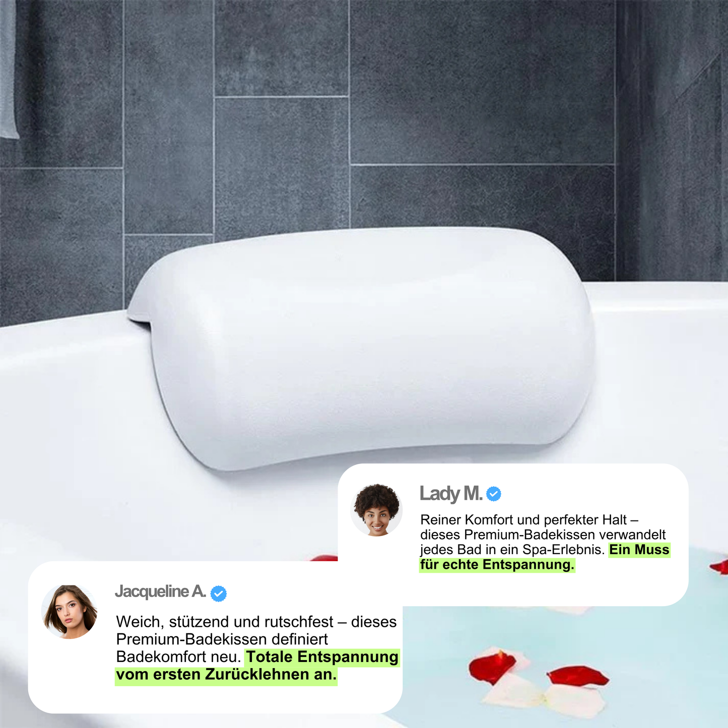 Nuvoria Spa | Ergonomisches, rutschfestes Badekissen für entspannte Vollbäder