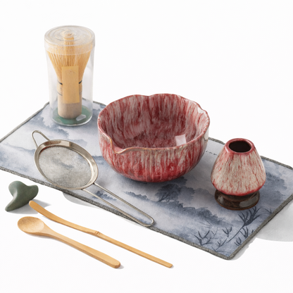 Matcha Set 8 Teilig | Handgefertigte Keramikschale 550 ml | Mit Bambus Zubehör