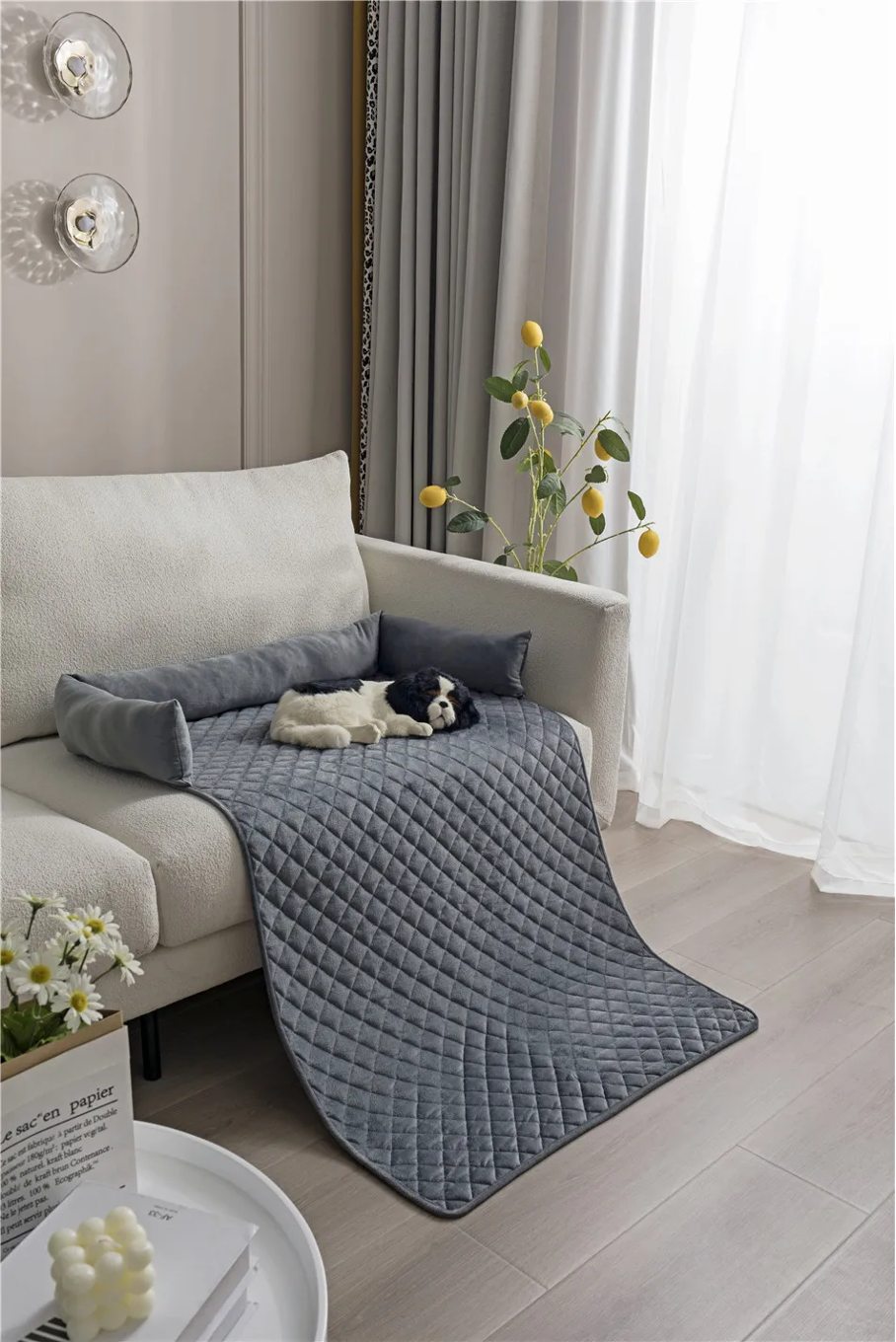Veloura Nest | Samtweiche Hundedecke mit Schutzrand für Sofa