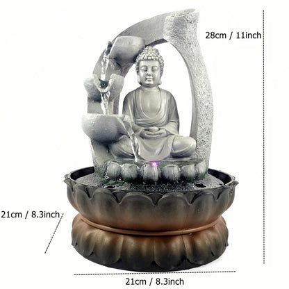 VividSerenity Brunnen | Buddha-Tischbrunnen mit LED-Beleuchtung für Entspannung & Deko