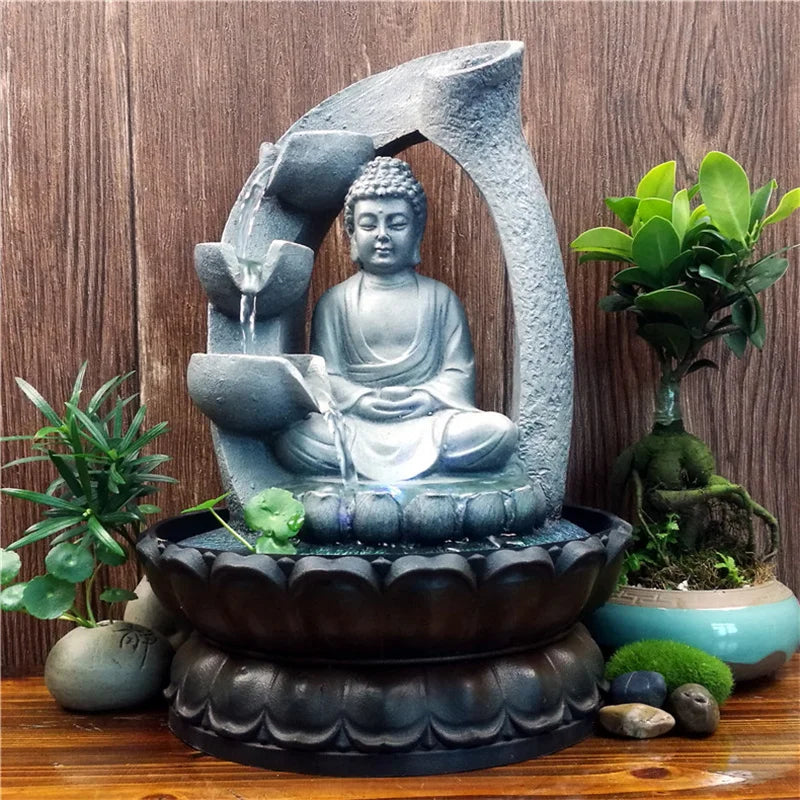 VividSerenity Brunnen | Buddha-Tischbrunnen mit LED-Beleuchtung für Entspannung & Deko