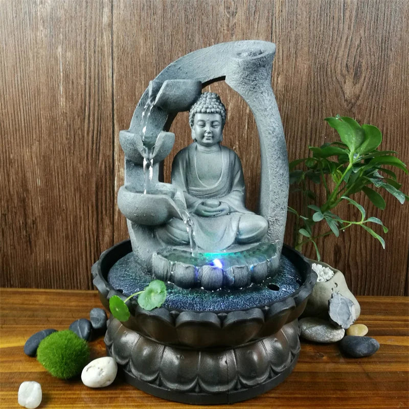 VividSerenity Brunnen | Buddha-Tischbrunnen mit LED-Beleuchtung für Entspannung & Deko