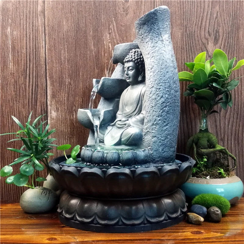VividSerenity Brunnen | Buddha-Tischbrunnen mit LED-Beleuchtung für Entspannung & Deko