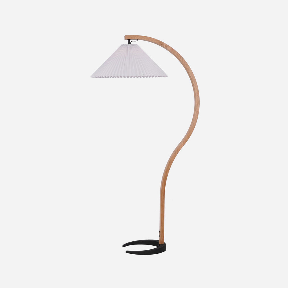 Mollera Arc | Stehleuchte aus Holz mit Leinenlampenschirm im Caprani-Stil
