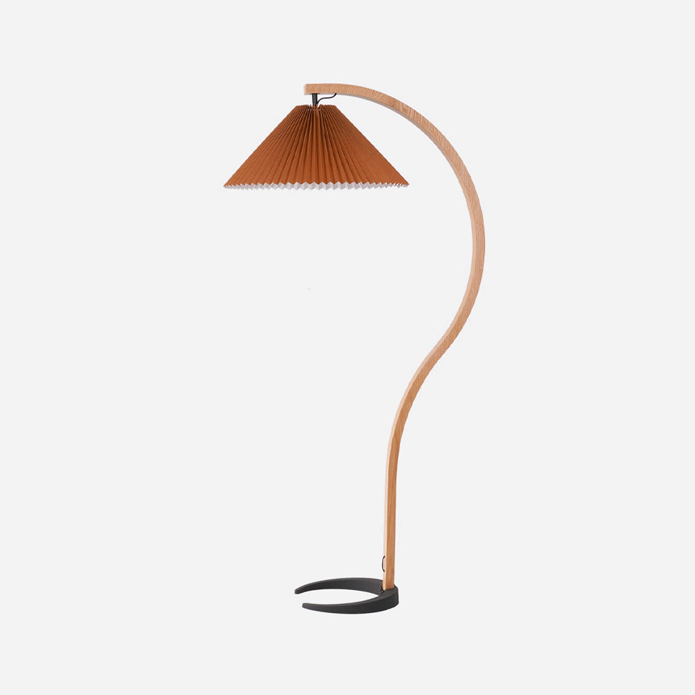 Mollera Arc | Stehleuchte aus Holz mit Leinenlampenschirm im Caprani-Stil