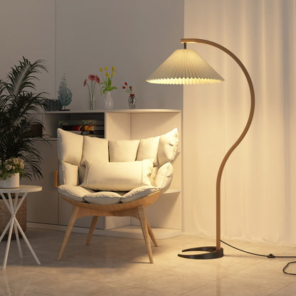 Mollera Arc | Stehleuchte aus Holz mit Leinenlampenschirm im Caprani-Stil
