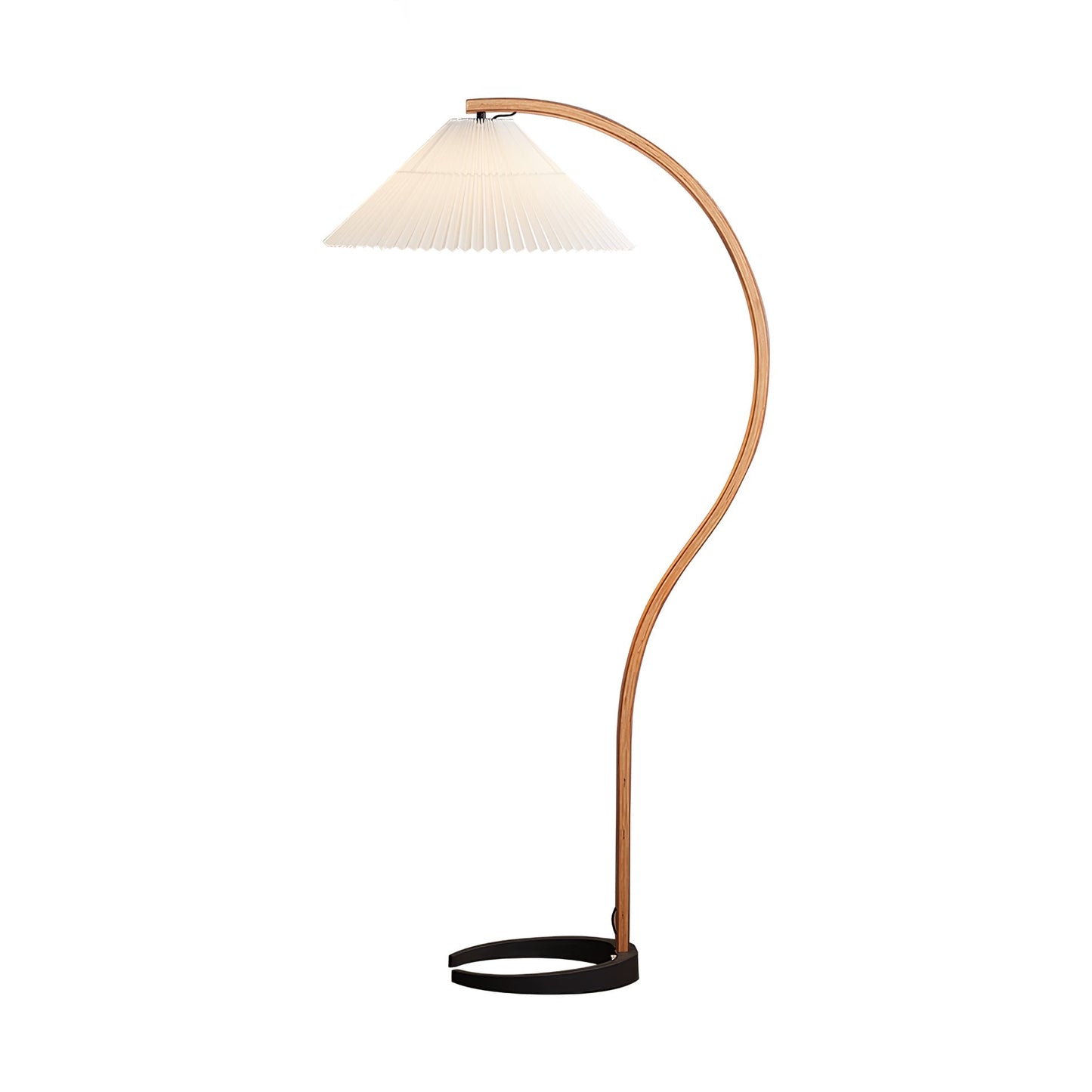 Mollera Arc | Stehleuchte aus Holz mit Leinenlampenschirm im Caprani-Stil