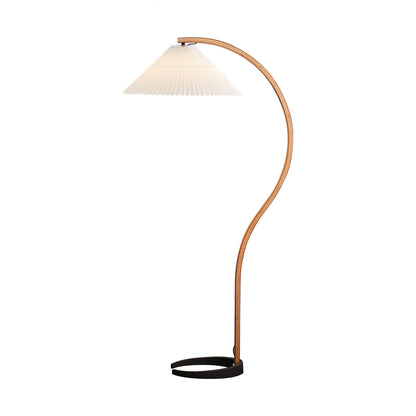 Mollera Arc | Stehleuchte aus Holz mit Leinenlampenschirm im Caprani-Stil