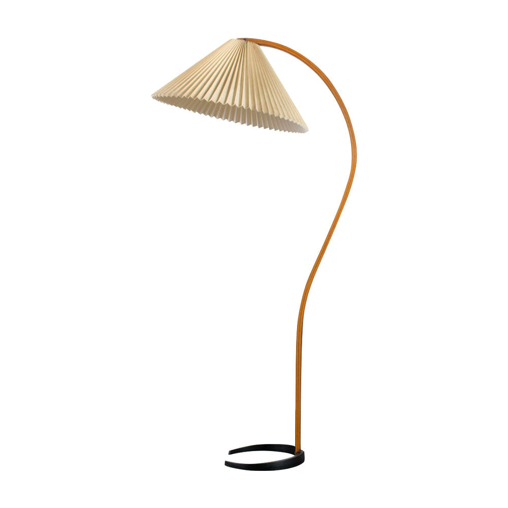Mollera Arc | Stehleuchte aus Holz mit Leinenlampenschirm im Caprani-Stil
