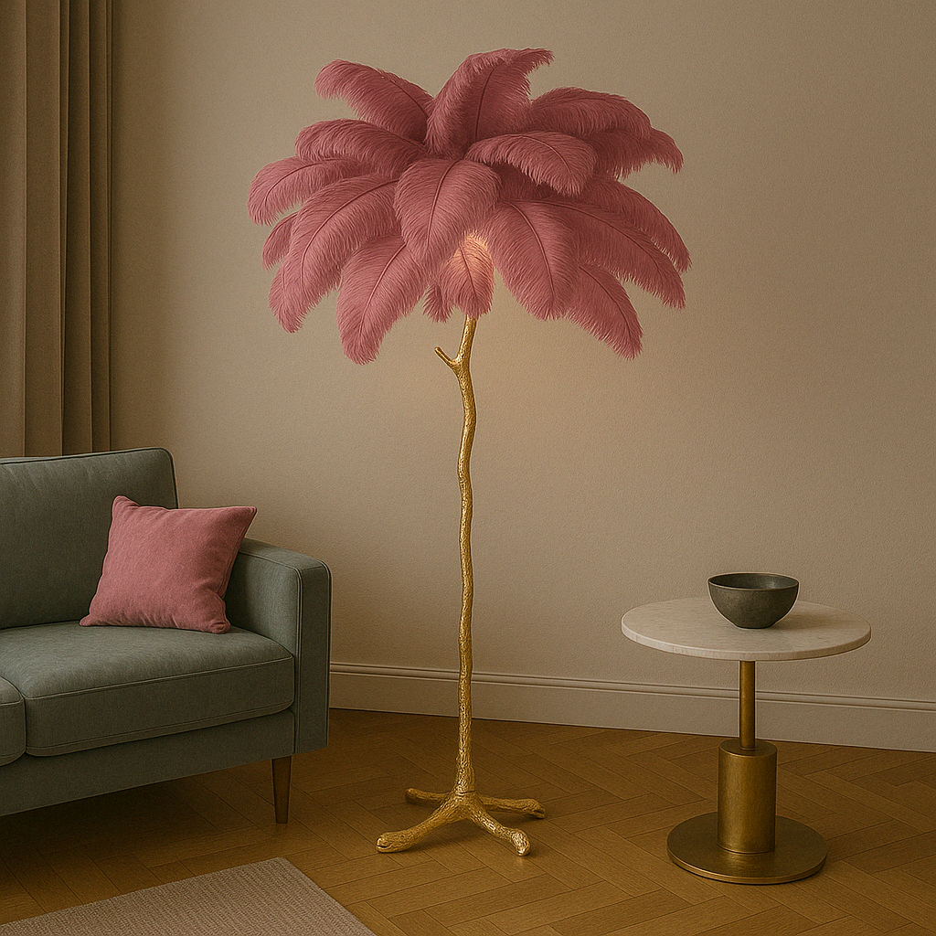 Plumora | Feder Stehleuchte mit goldenem Sockel