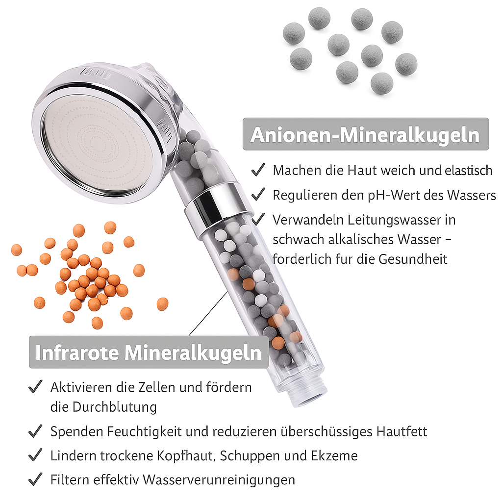 Hochdruck-Duschkopf mit 3 Funktionen & Anionenfilter – wassersparend & erfrischend wie ein Spa