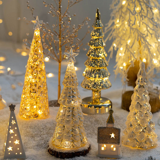 Weihnachtsbaum Glas Nachtlampe | LED Tischleuchte mit Batteriebetrieb | Festliche Weihnachtsdeko