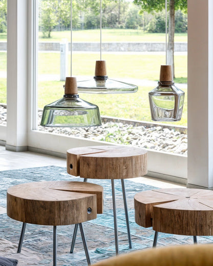 Loftlampe – Moderne nordische Glasleuchte mit Holzsockel (E27)