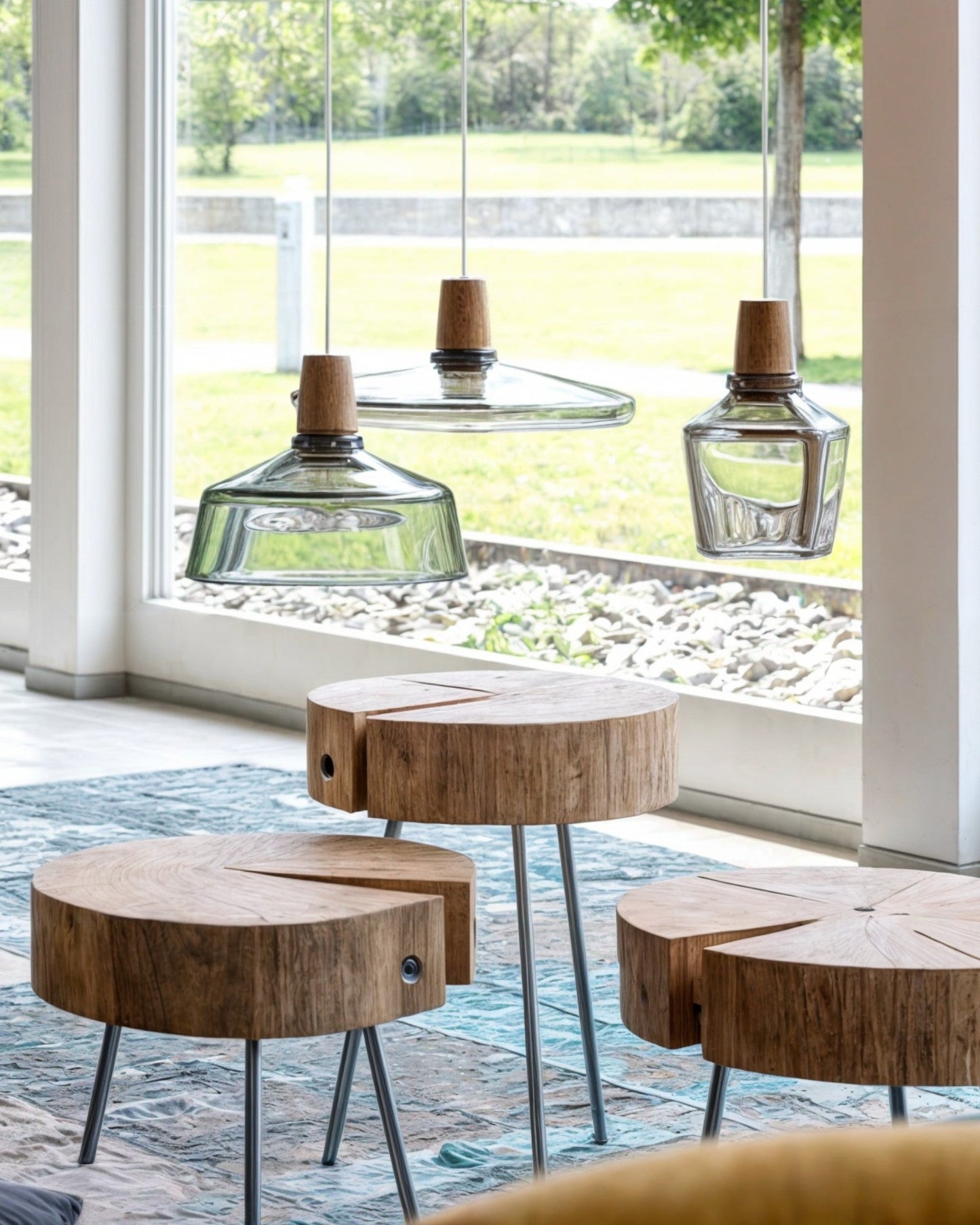 Loftlampe – Moderne nordische Glasleuchte mit Holzsockel (E27)