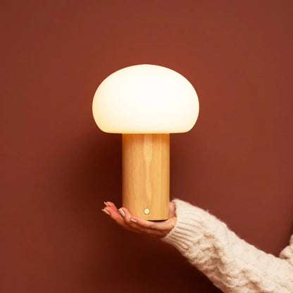Lumari Senso | Dimmbarer Tischleuchte aus Holz und Glas mit Akku