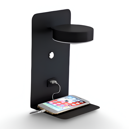 DualDelight Wandleuchte | Aluminium LED Nachttischlampe | Mit Regal & USB-Ladeanschluss