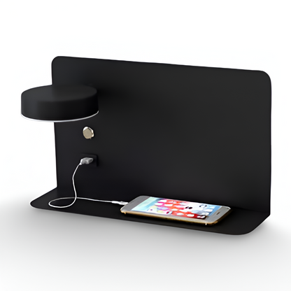 DualDelight Wandleuchte | Aluminium LED Nachttischlampe | Mit Regal & USB-Ladeanschluss