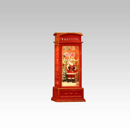 Weihnachts-Telefonzelle Dekoration | LED Beleuchtung mit Weihnachtsmann & Schneemann | Batteriebetrieben & kabellos