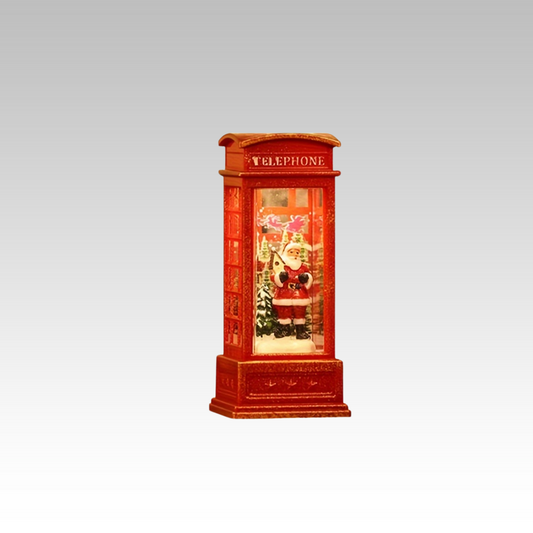 Weihnachts-Telefonzelle Dekoration | LED Beleuchtung mit Weihnachtsmann & Schneemann | Batteriebetrieben & kabellos