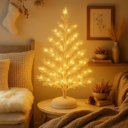 Frosted Winterbaum | Künstlicher Weihnachtsbaum mit Warmweißen LED-Lichtern | Dekobaum 55 cm mit Schneeeffekt