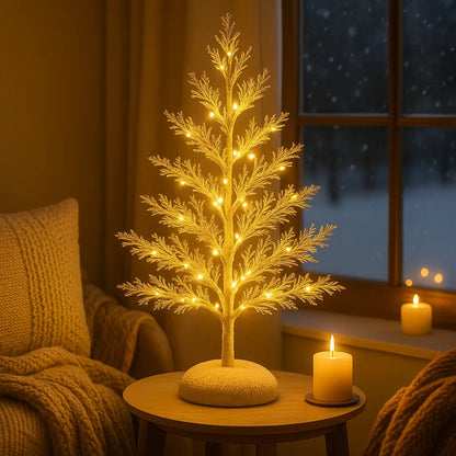 Frosted Winterbaum | Künstlicher Weihnachtsbaum mit Warmweißen LED-Lichtern | Dekobaum 55 cm mit Schneeeffekt