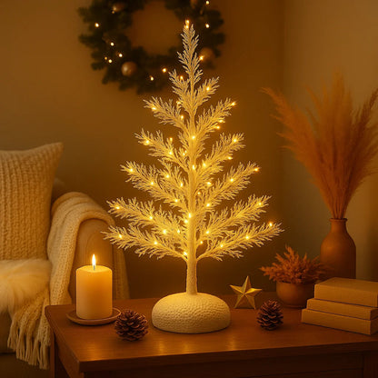 Frosted Winterbaum | Künstlicher Weihnachtsbaum mit Warmweißen LED-Lichtern | Dekobaum 55 cm mit Schneeeffekt