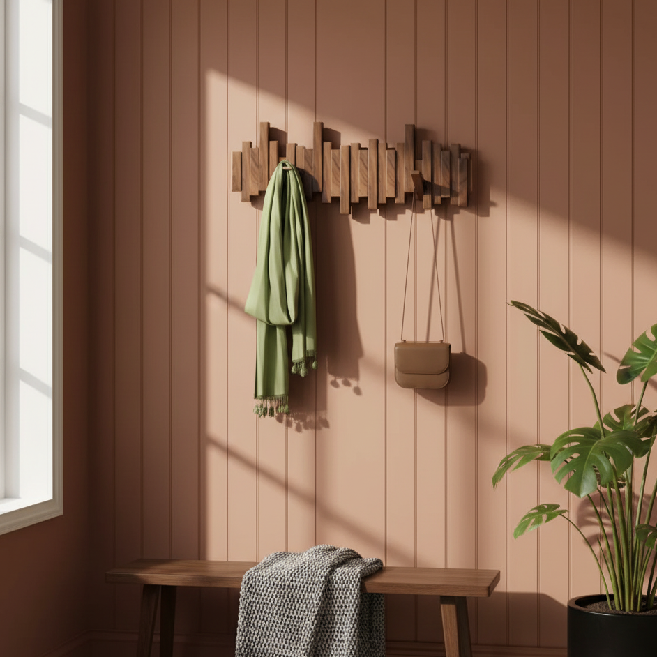 Piano Garderobenleiste – Wandhaken aus Walnuss- oder Buchenholz