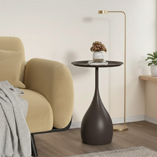 Ariessa Lumo | Mobiele ronde bijzettafel in licht-luxe design voor bank & bed