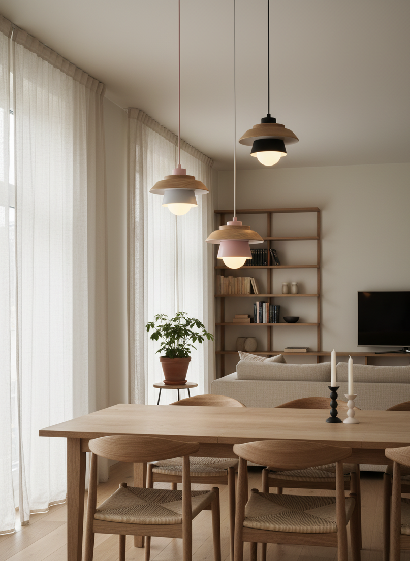 ScandiGlow hanglamp – Noordse LED hanglamp van hout & metaal in macaron-ontwerp