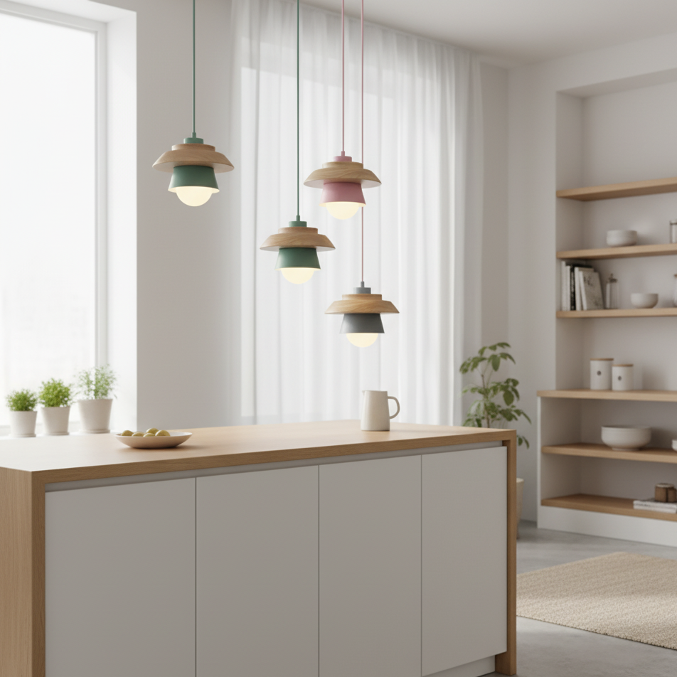 ScandiGlow hanglamp – Noordse LED hanglamp van hout & metaal in macaron-ontwerp