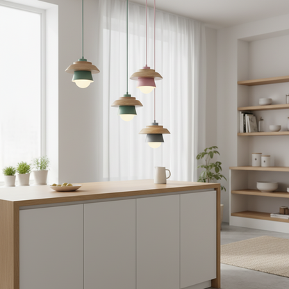 ScandiGlow hanglamp – Noordse LED hanglamp van hout & metaal in macaron-ontwerp