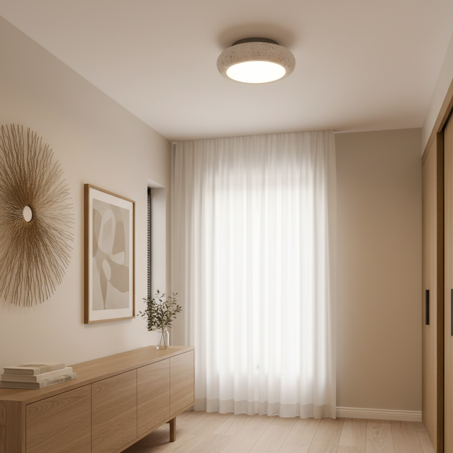 Rava Lys | Retro Travertin plafondlamp met houtdetail