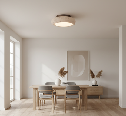Rava Lys | Retro Travertin plafondlamp met houtdetail