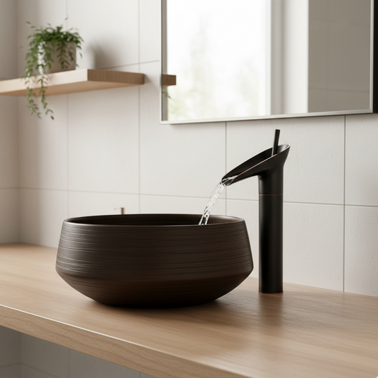 Cascade Vintage waterval wastafelkraan | Antieke messing mengkraan met enkele hendel